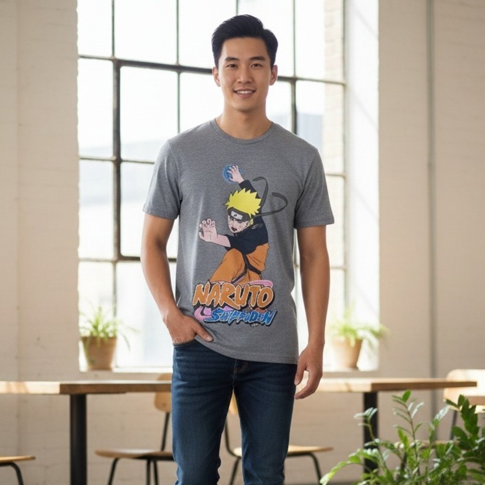 Naruto Shippuden Men's Gray Hidden Leaf Village Kanji Anime - Size M‎